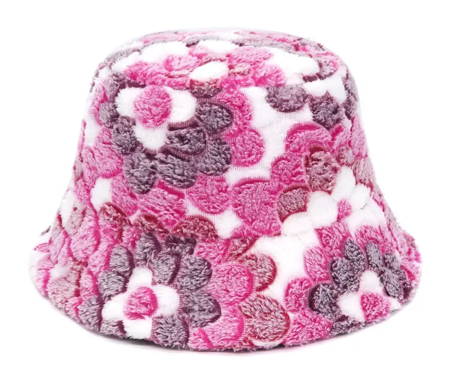 Flower Pattern Fur Bucket Hat