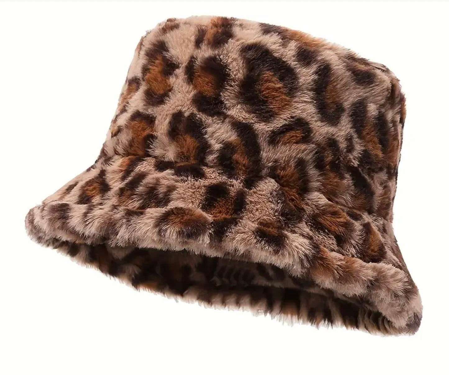 Leopard Print Fur Bucket Hat