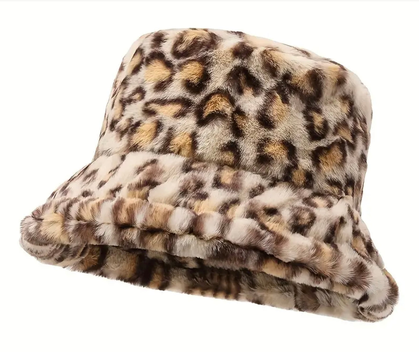 Leopard Print Fur Bucket Hat