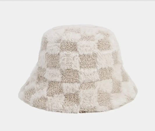 Solid Plaid Fur Bucket Hat