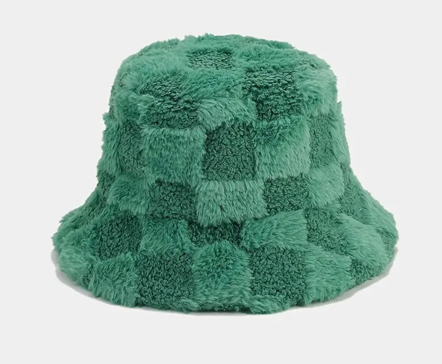 Solid Plaid Fur Bucket Hat