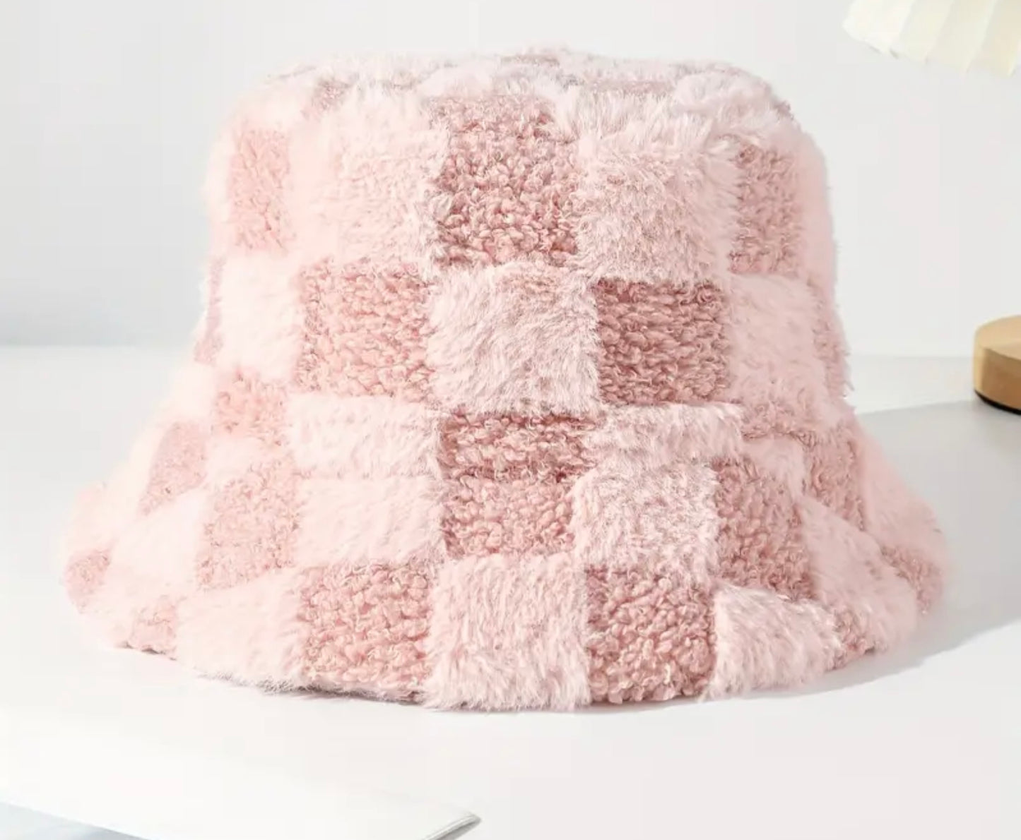 Solid Plaid Fur Bucket Hat