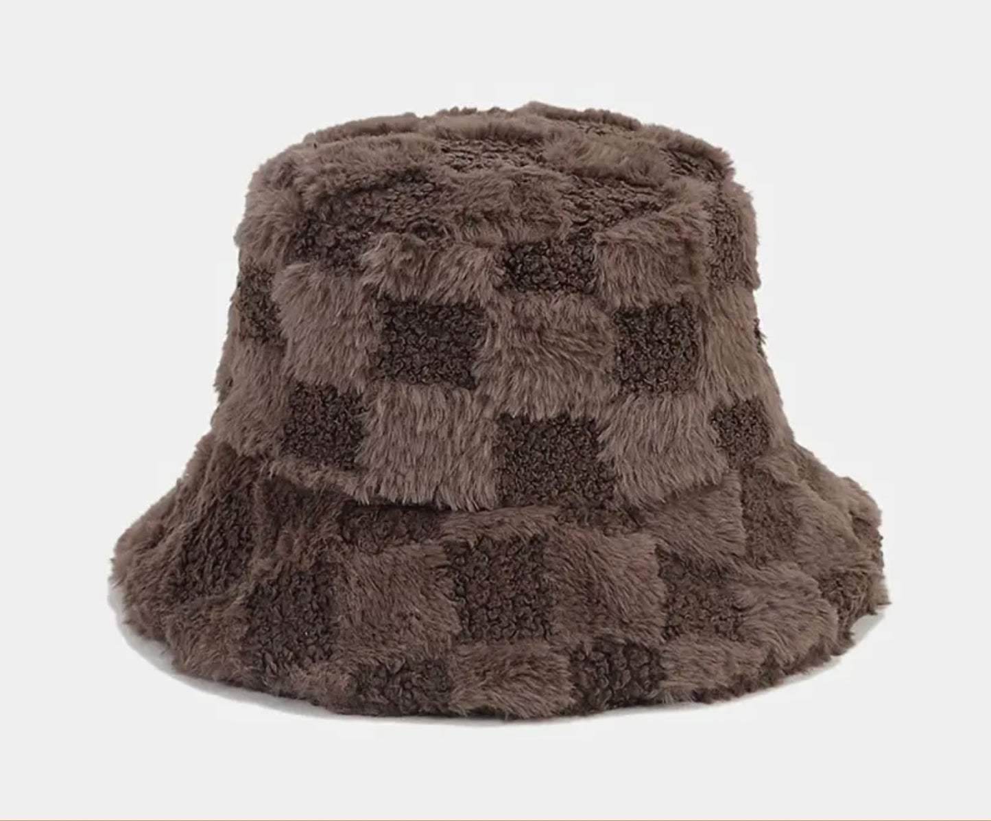 Solid Plaid Fur Bucket Hat