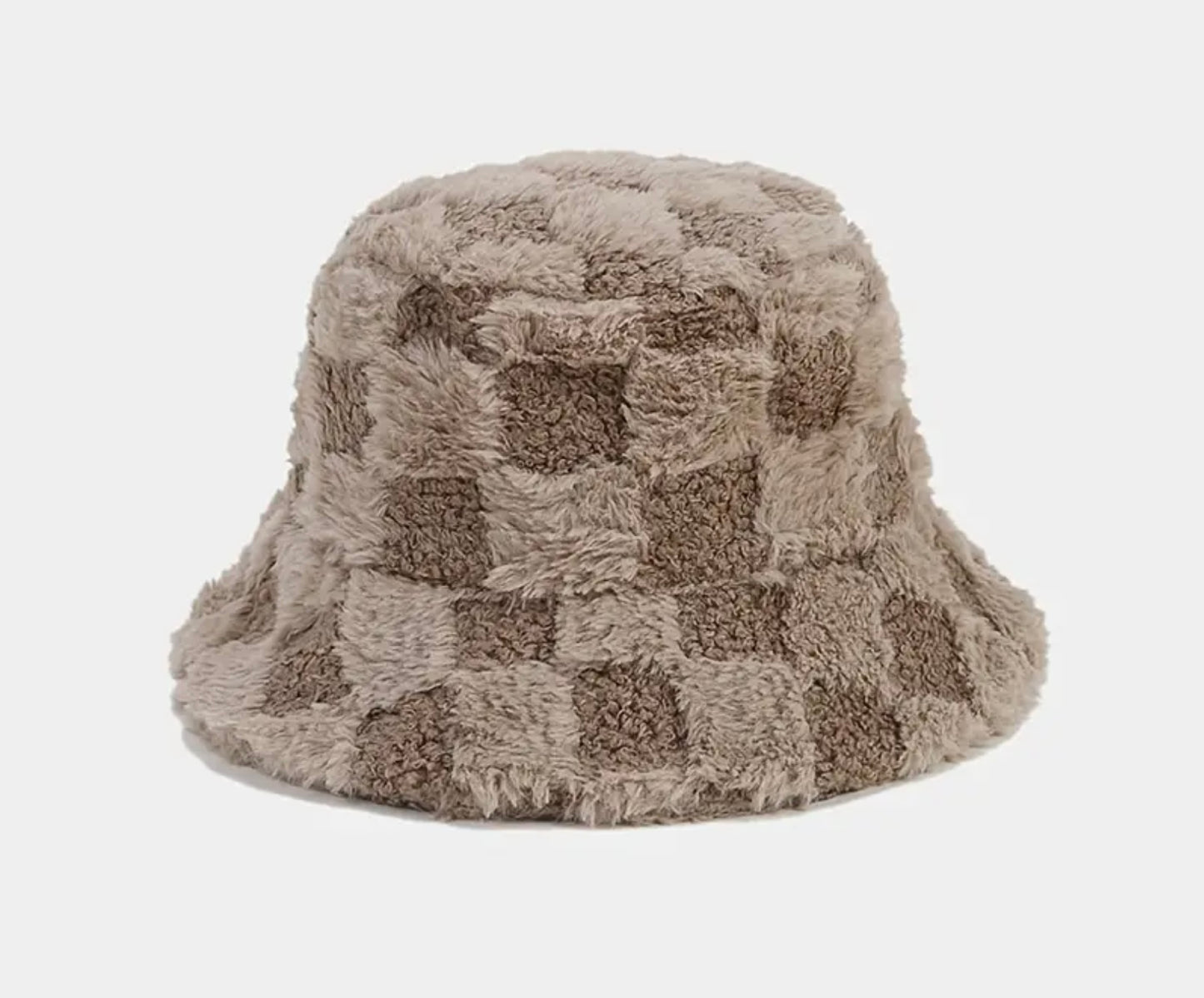 Solid Plaid Fur Bucket Hat