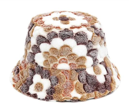 Flower Pattern Fur Bucket Hat