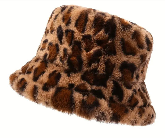 Leopard Print Fur Bucket Hat