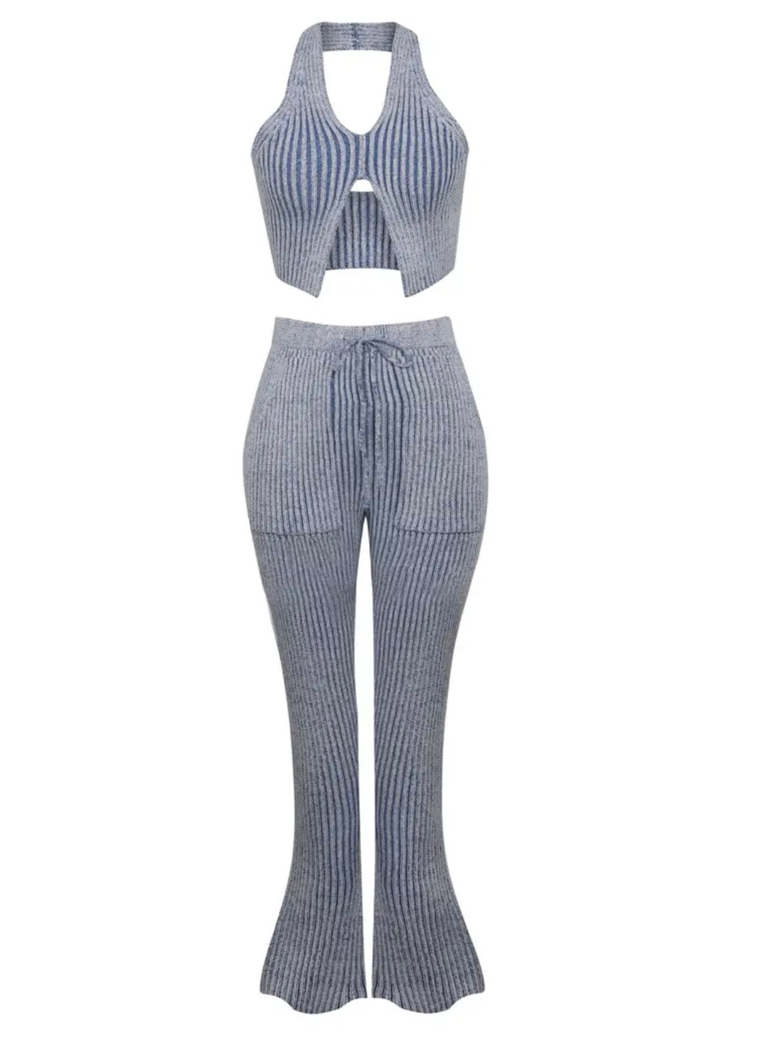 Stripe Split Halter Pants Set