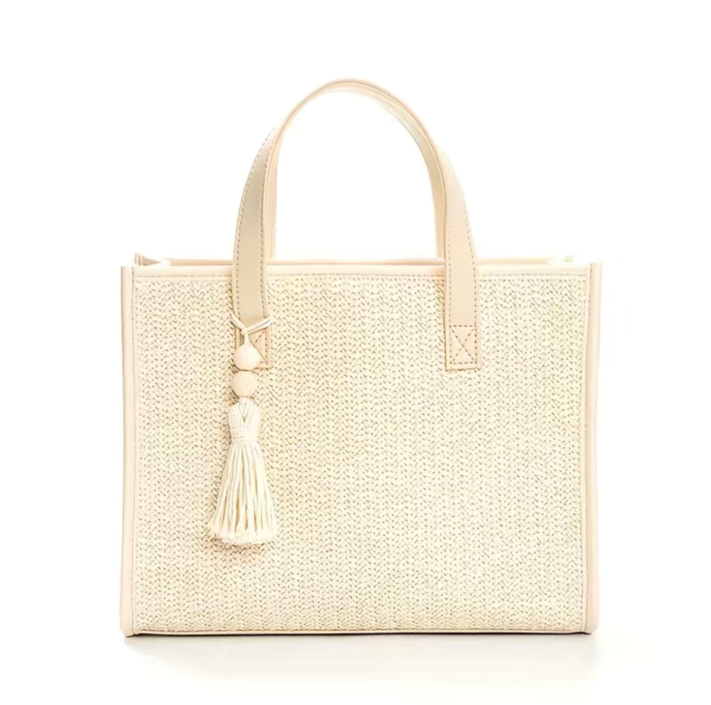 Woven Straw Tote Bag w/ Tassel