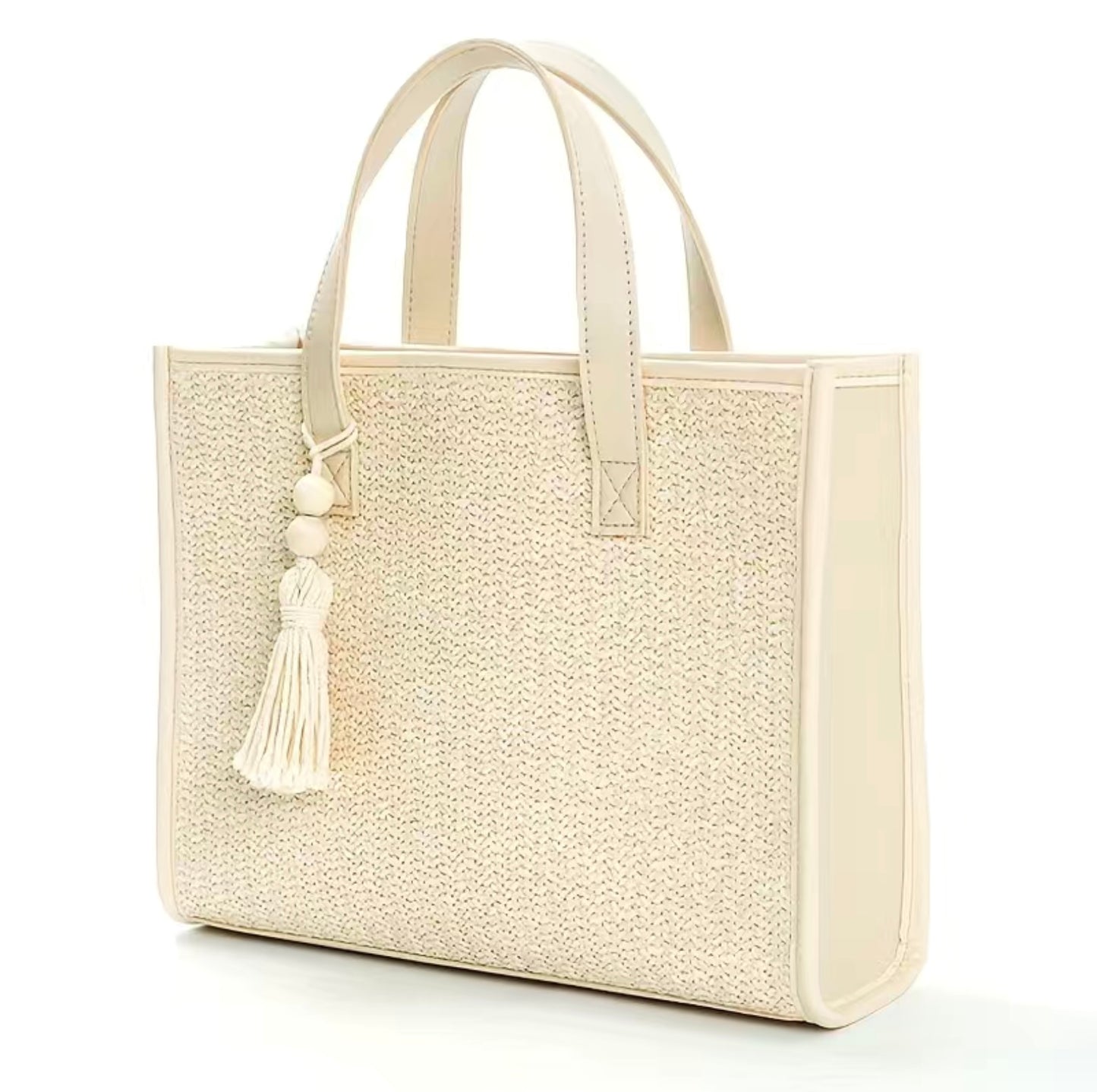 Woven Straw Tote Bag w/ Tassel