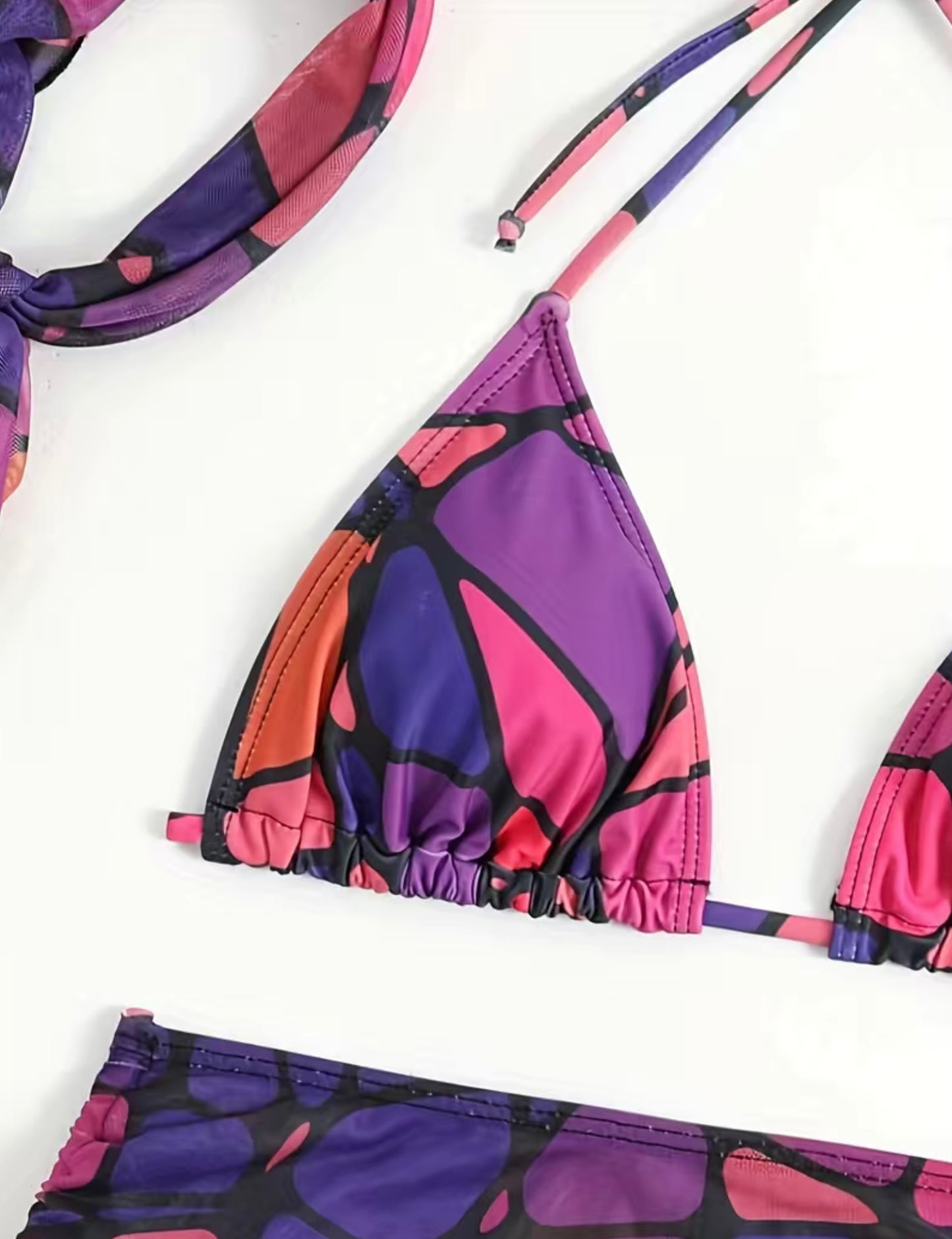 Pink Geometric Print 4 Piece Bikini Set