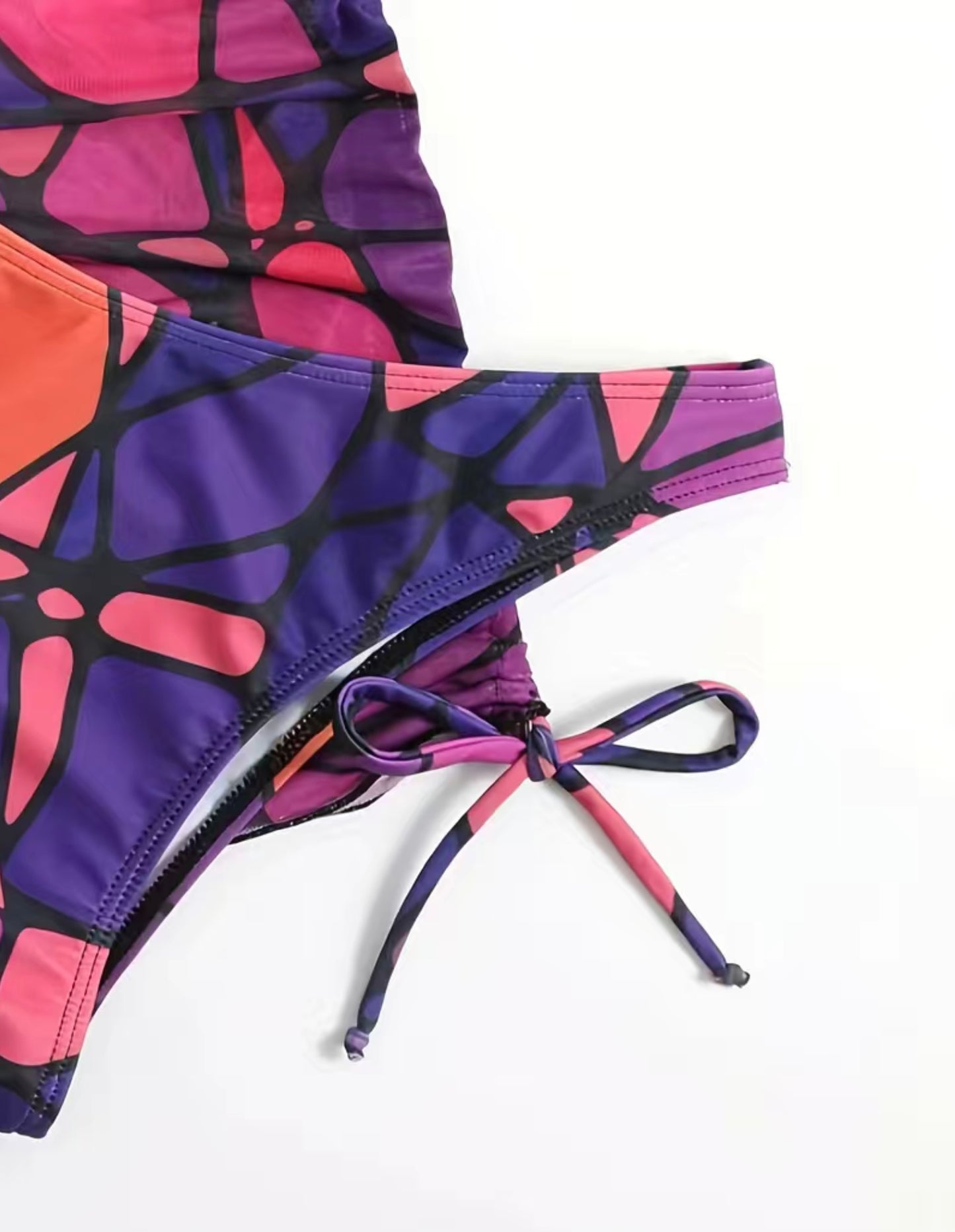 Pink Geometric Print 4 Piece Bikini Set